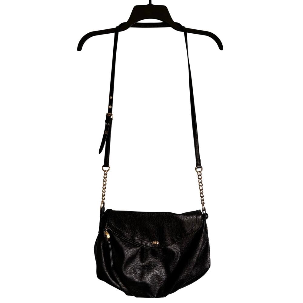 Juicy Couture Black Pebbled Hobo Shoulder Bag Gold Chain Pink Interior